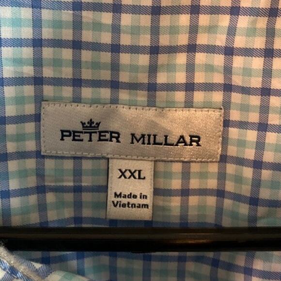 Peter Millar Mens Shirt Blue White Plaid Button Down Long Sleeve Stretch XXL - Picture 5 of 12